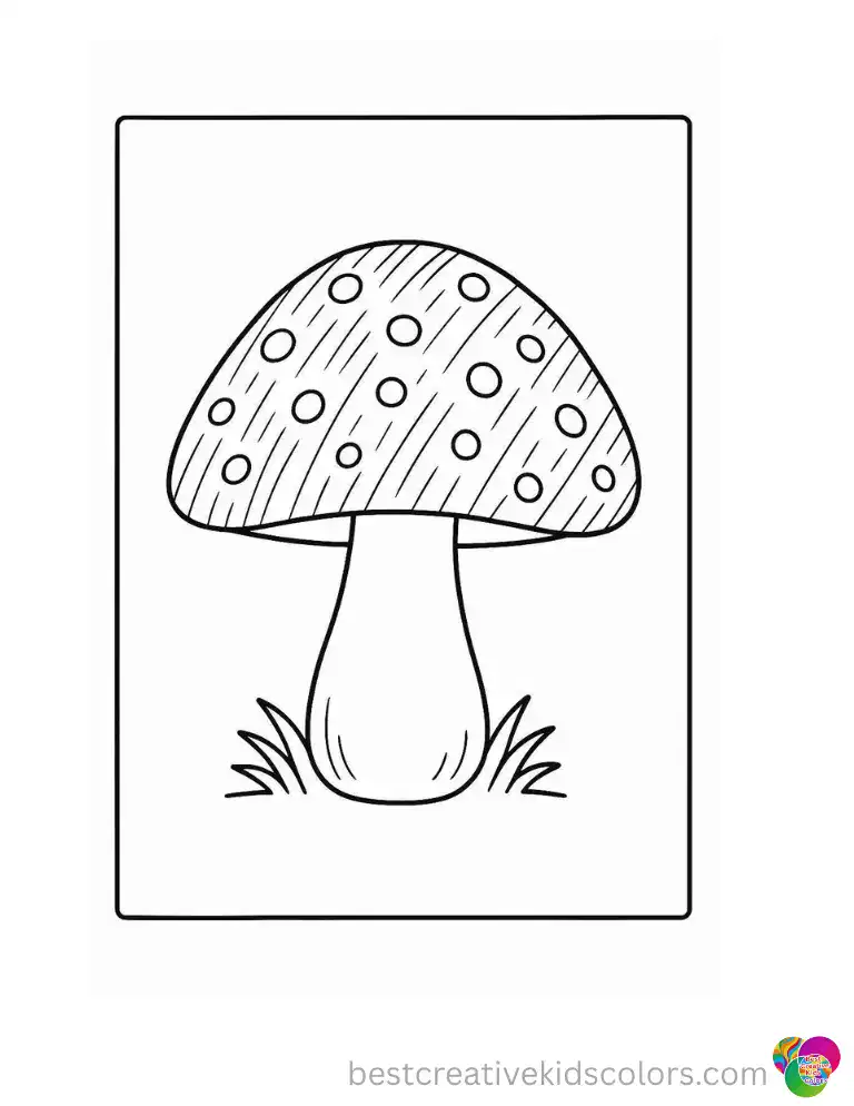Mushroom Coloring Page with Textured Cap Detail features a mushroom cap covered with etched ridges and dotted spots.