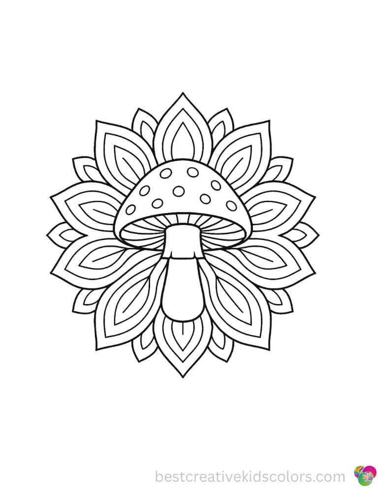 Mushroom Mandala Coloring Page for Relaxation