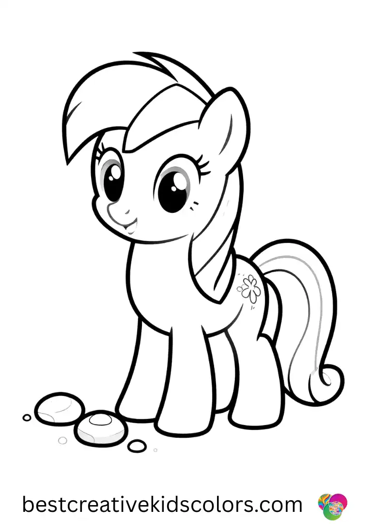 A pony collects shiny pebbles along a riverbank in My Little Pony Color By Magic old version.
