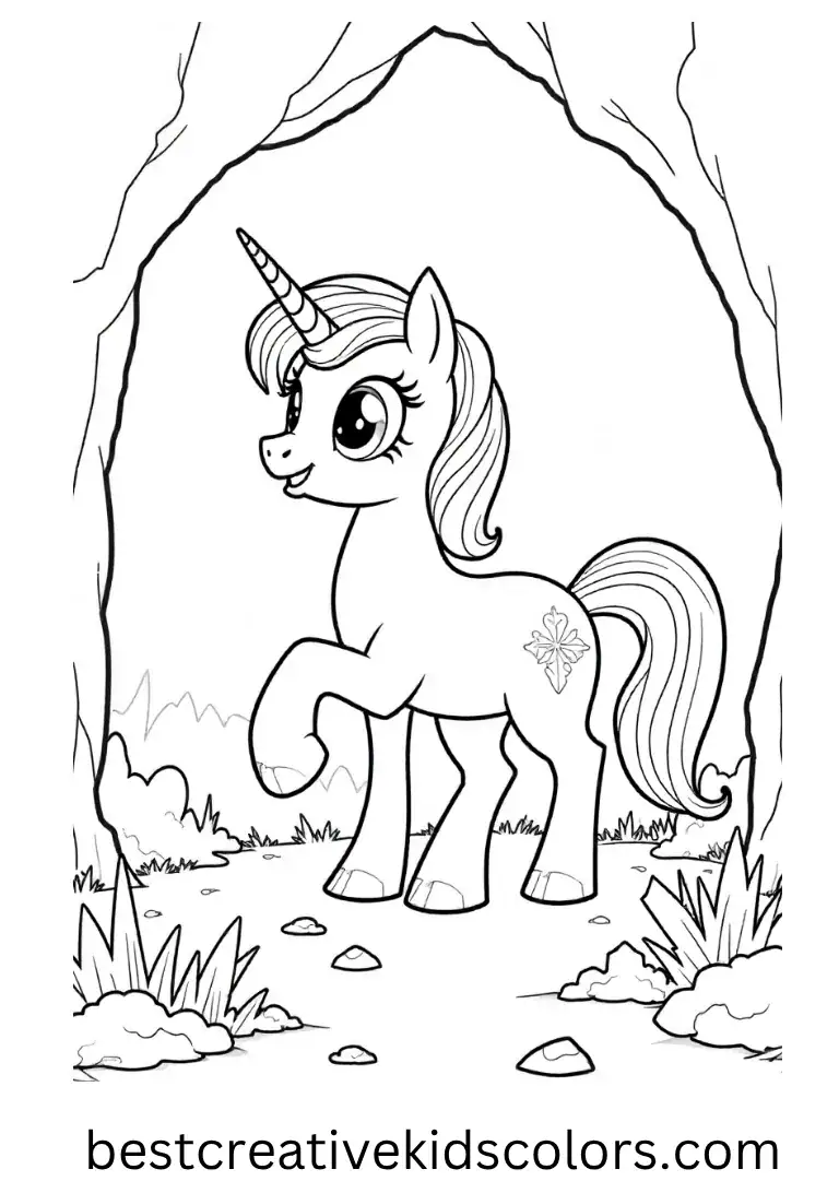 A unicorn explores shining crystals deep underground!