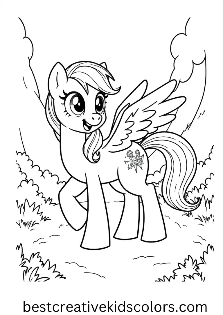 A bold pony scene straight from the big screen ready for creative coloring!