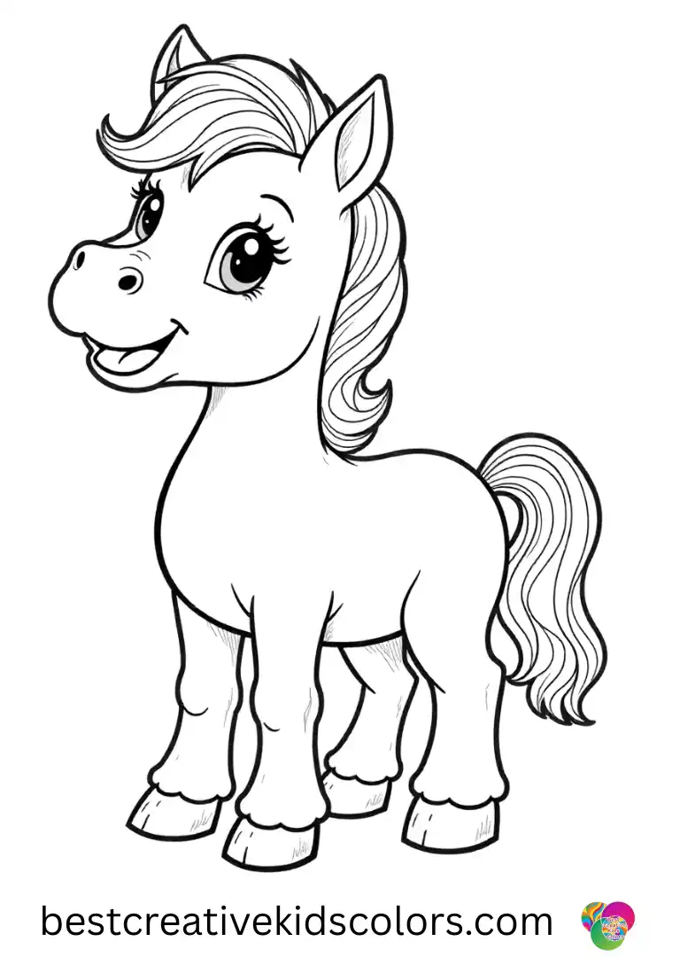 My Little Pony coloring Book PDF shows a pony tracing dotted paths with a simple crayon.