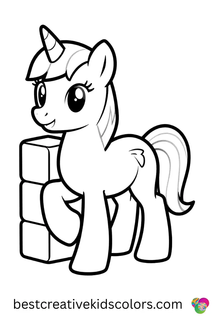 My little pony coloring pages printable for adults shows a pony arranging square tiles.