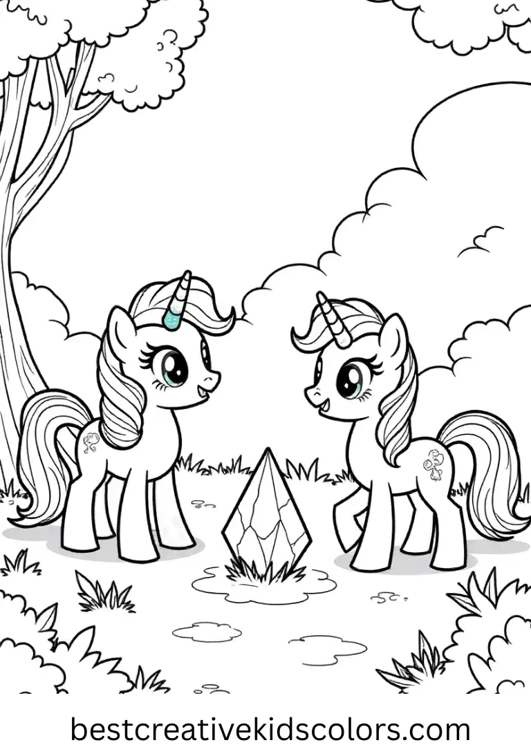 Ponies discover hidden magical crystals in My little pony printable coloring pages pdf free.