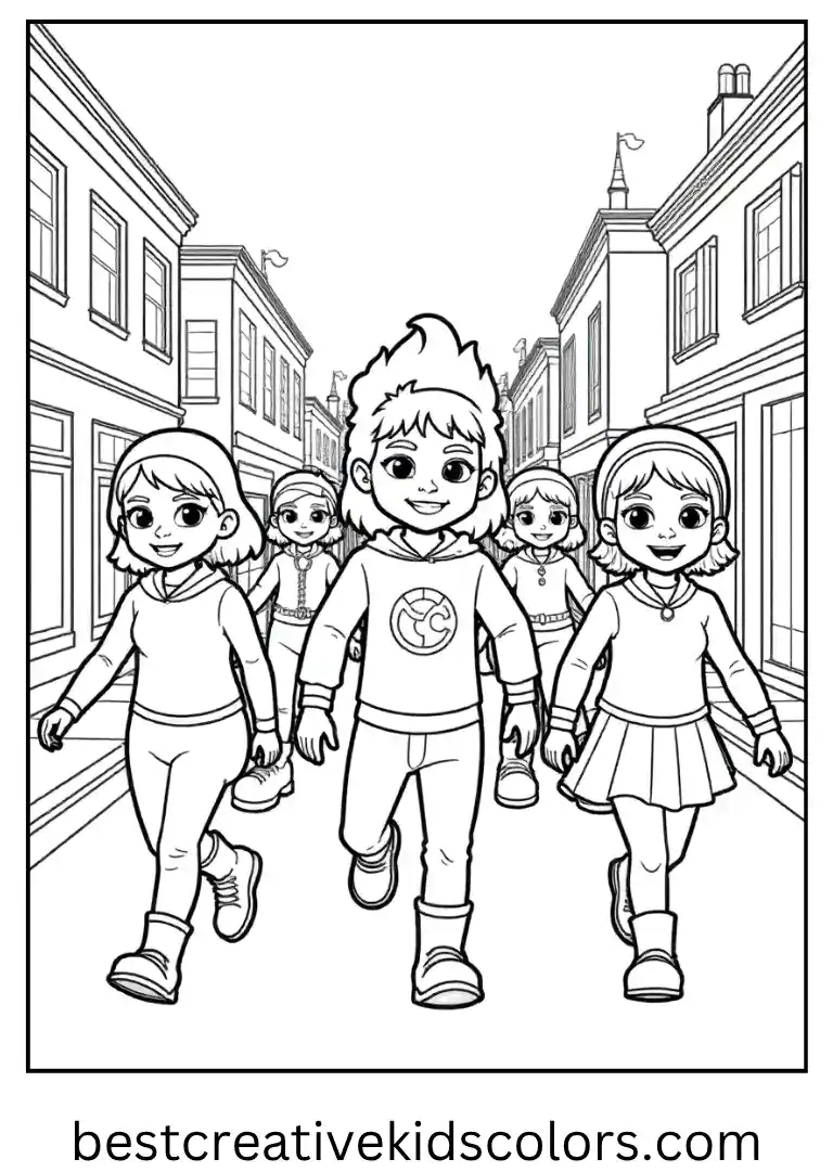 The team marches in costumes through town.