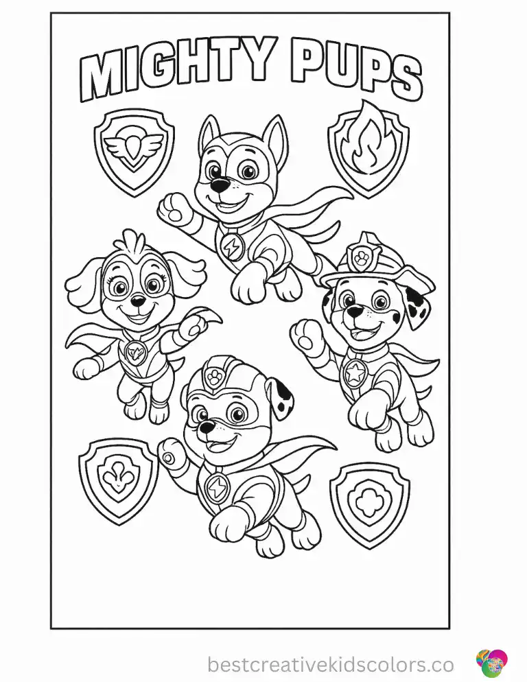 The Mighty Pups press their glowing badges together and unleash a burst of super power.