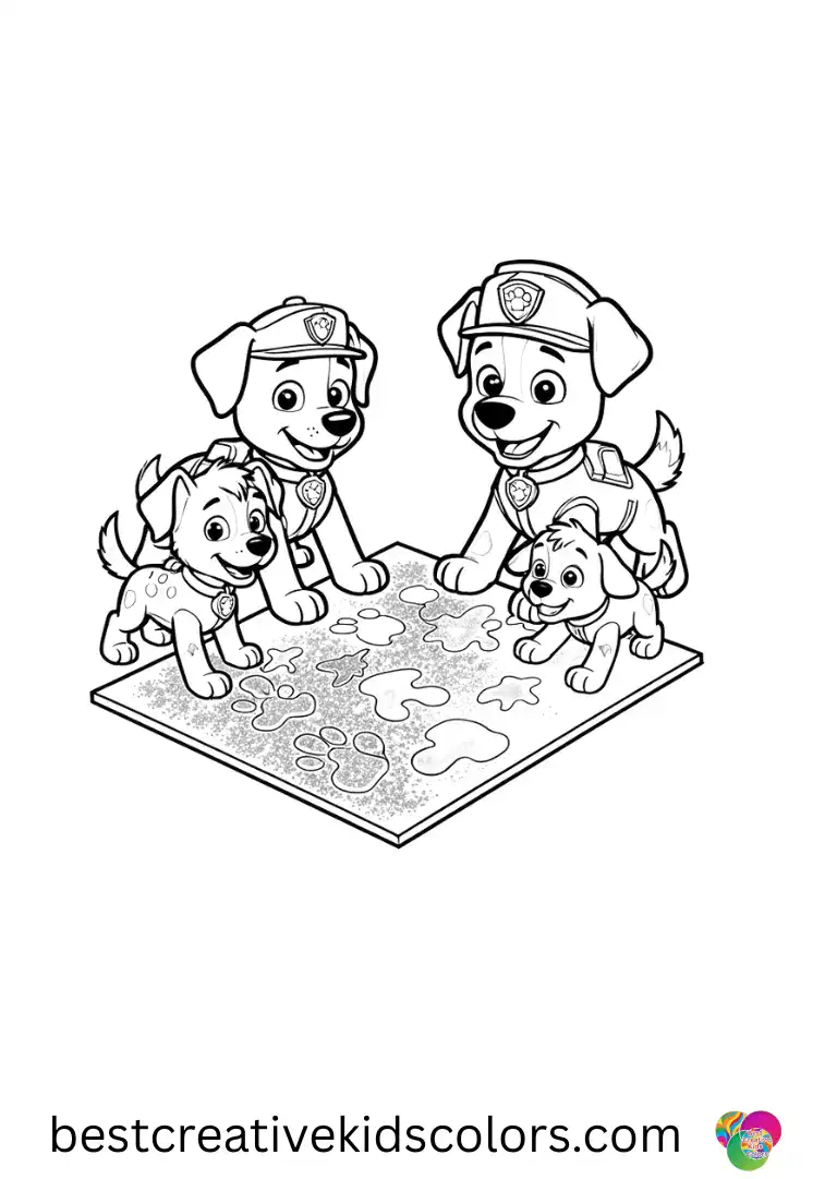 Pups spread glittery paint carefully across soft cardboard in Paw patrol painting for kids easy.