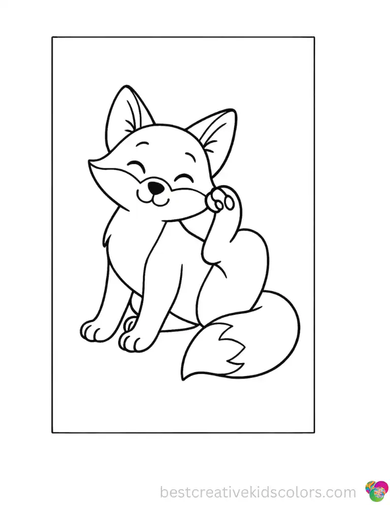 Playful Fox Coloring Page of Fox Scratching Its Ear depicts a playful fox scratching its ear with one fluffy back foot.