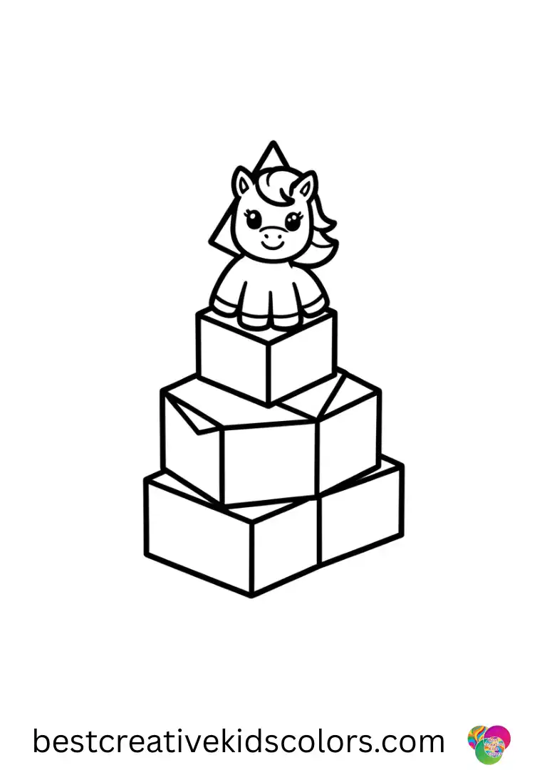 Pony pictures to print pdf shows a pony creating a stack of cheerful paper shapes.