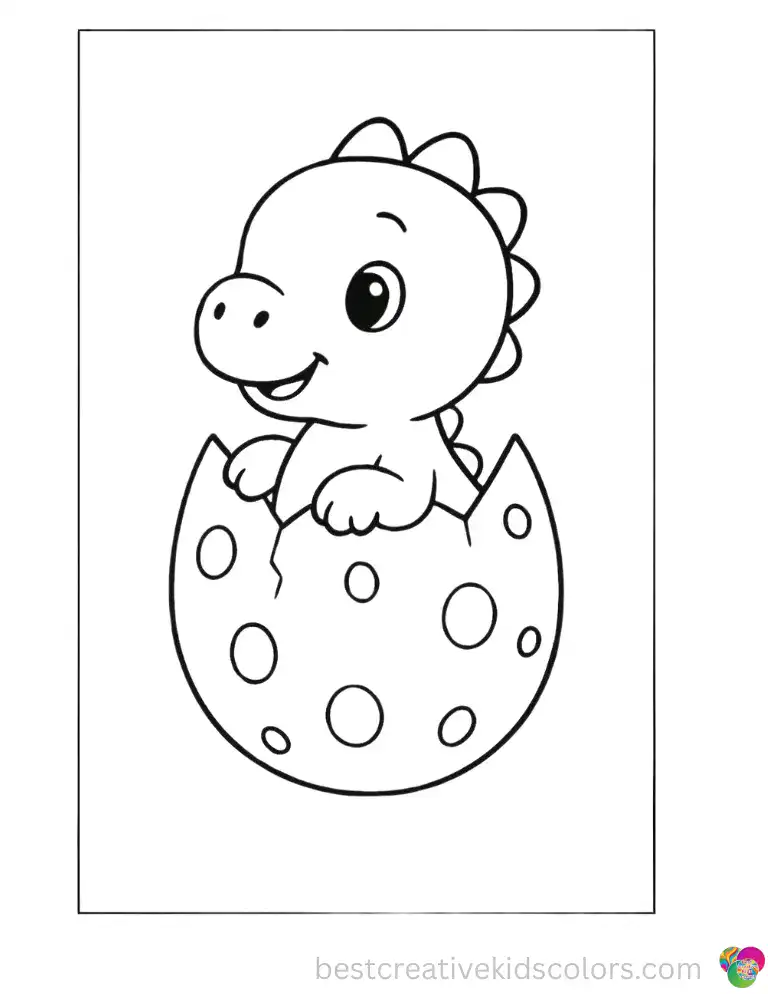 A tiny baby dinosaur cracks open its spotted egg and peeks out for the first time.