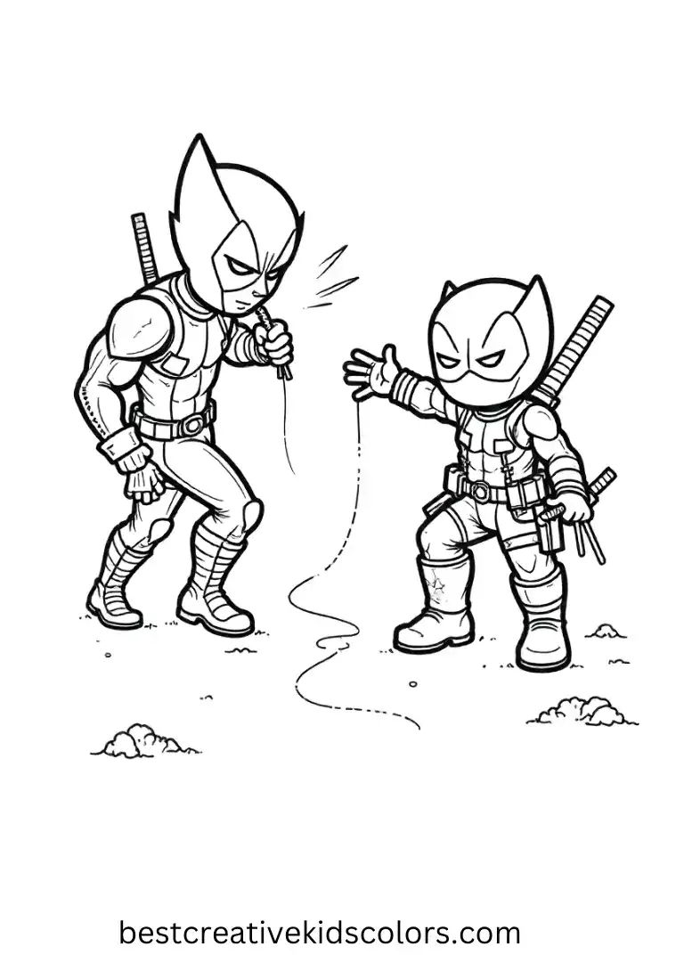 Bring to life Deadpool pranking Wolverine with silly string and balloons.