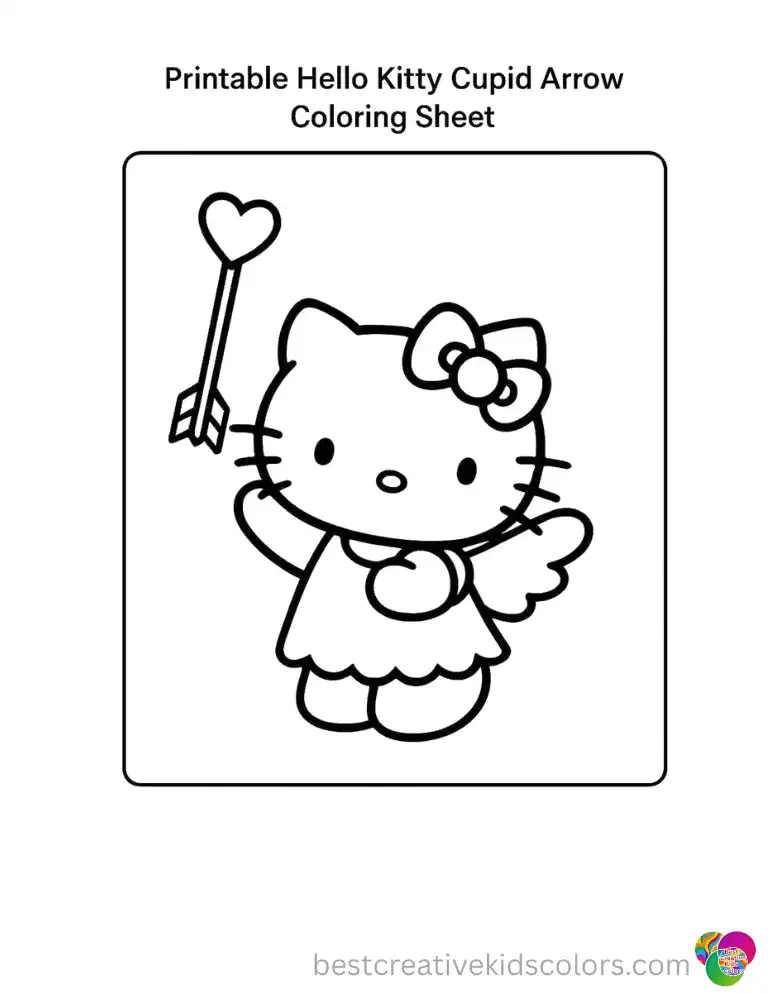 Printable Hello Kitty Cupid Arrow Coloring Sheet