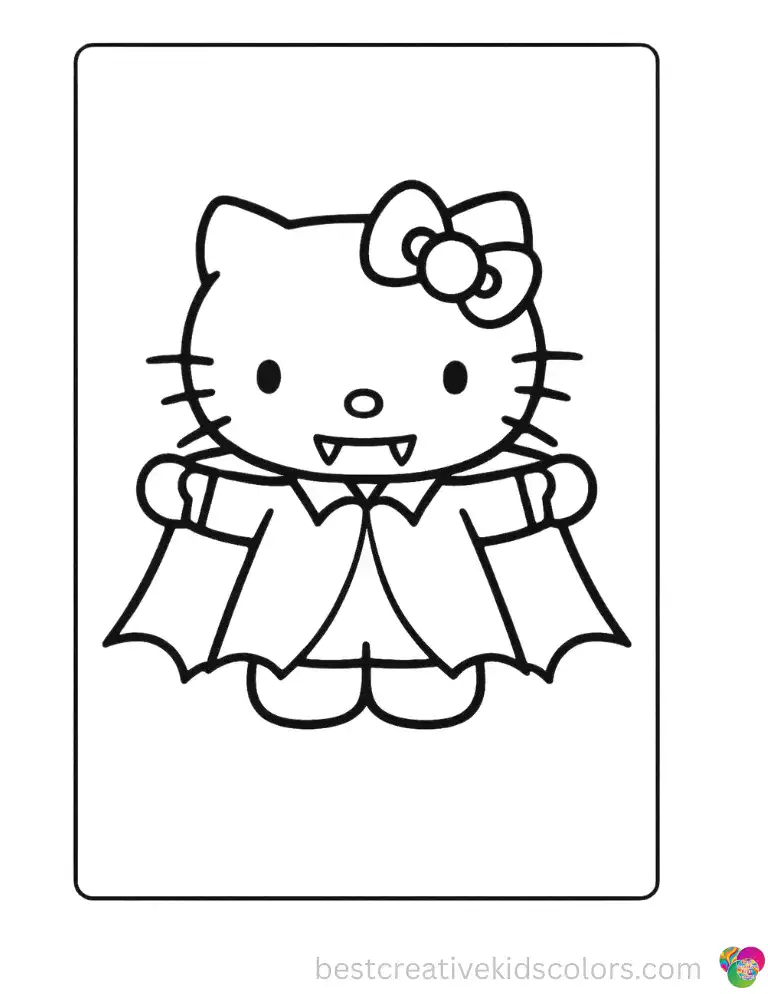 Plastic fangs in place Hello Kitty holds her cape wide and waits for someone to scream — no one does. Color her Halloween Dracula look free in Color Online.