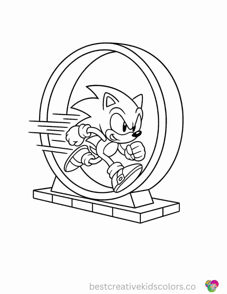 Sonic blazes through a loop track with a speed trail behind him.