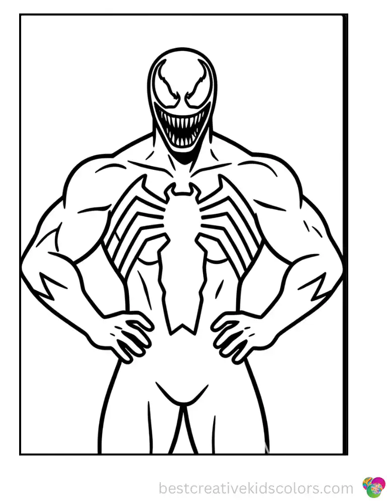 Venom stands relaxed with both hands on his hips, offering a calm, welcoming pose perfect for first-time colorists.