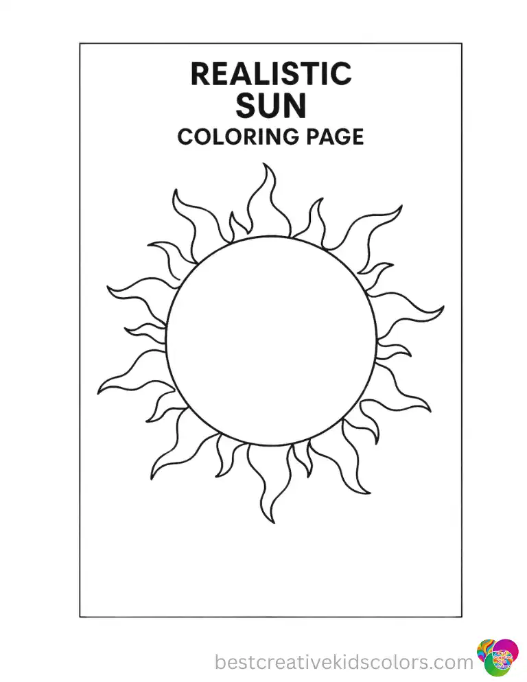 Realistic Sun Coloring Page with Solar Flares