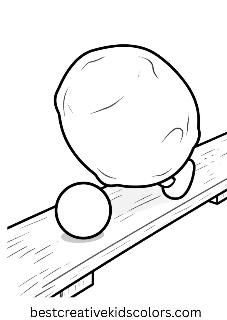 Rocky rolls a tiny ball along a wooden pathway in Rocky Paw Patrol coloring page.