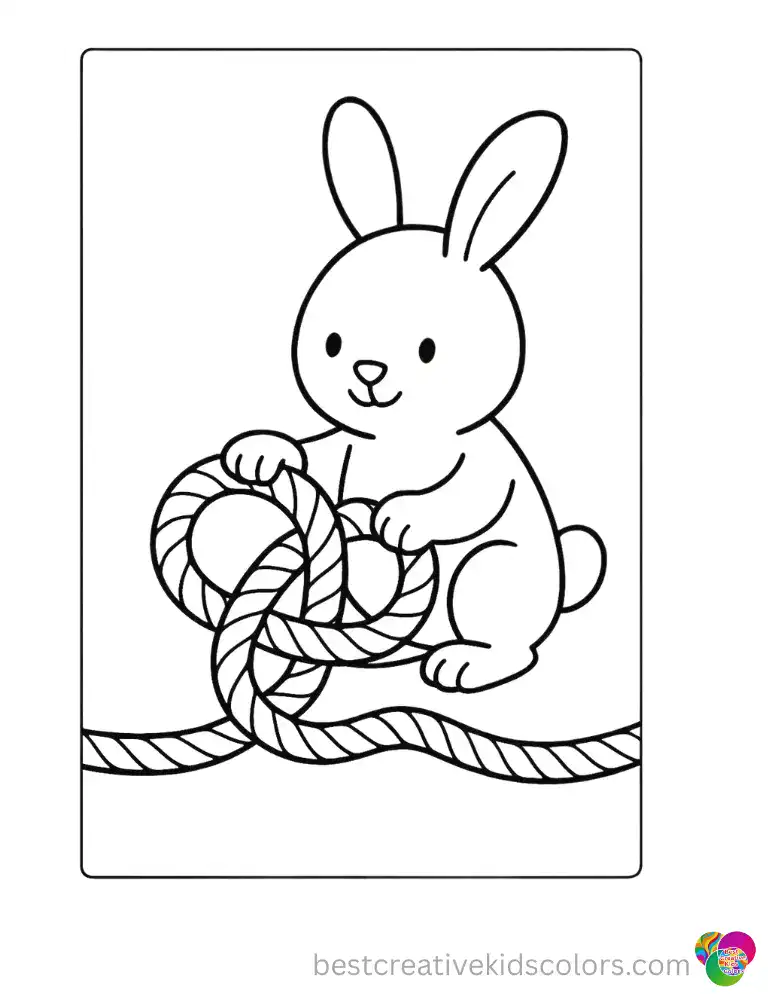 A little rabbit ties a sturdy knot in a thick rope. Bold outlines make this scene simple to color.