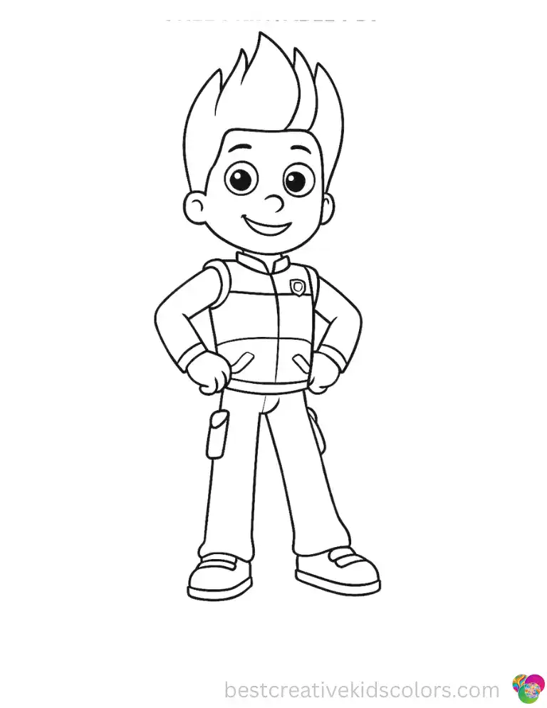Ryder stands proudly with both hands on his waist, smiling with confidence.