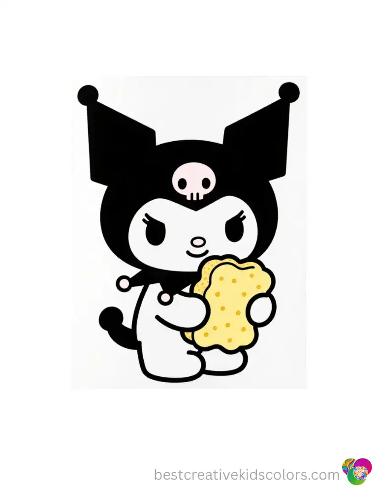 Kuromi is safely squeezing a soft yellow sponge easily inside Sanrio coloring pages kuromi.