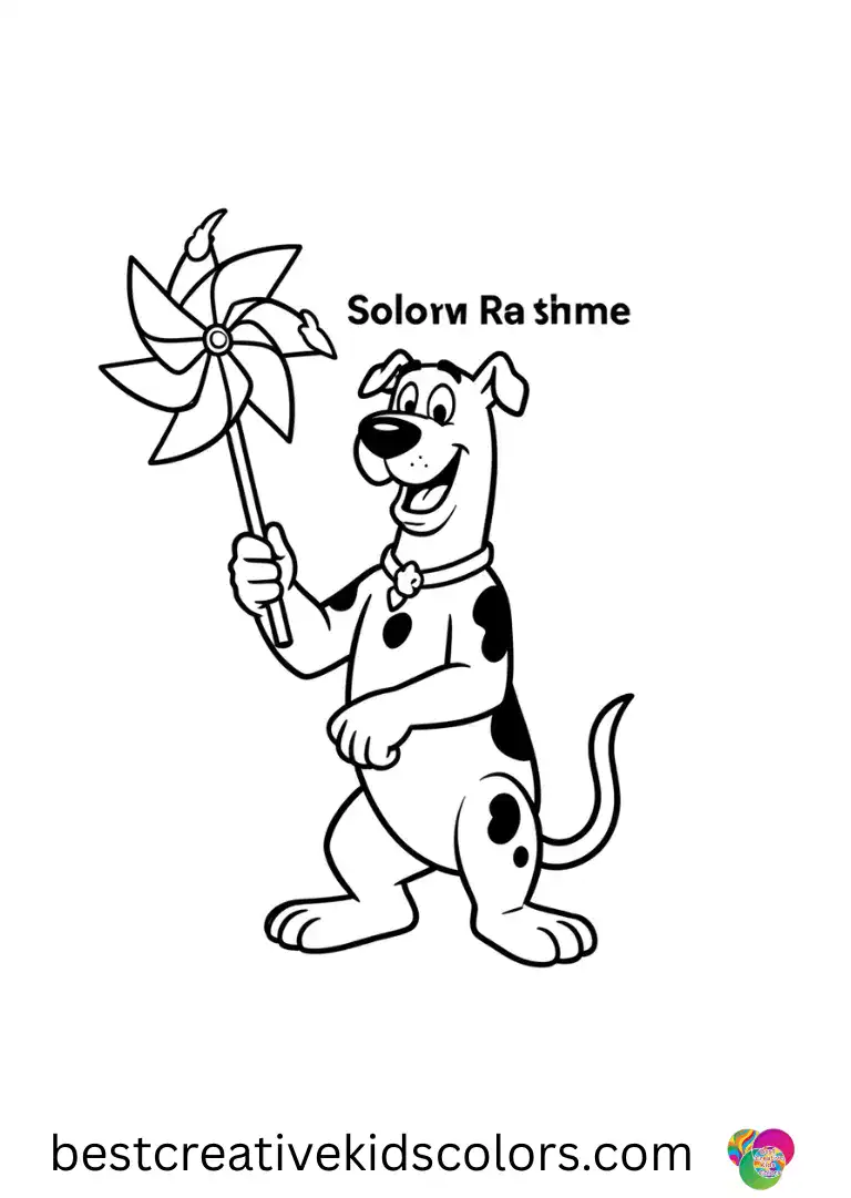 Scooby hums a rhyme while spinning a pinwheel in Scooby doo color sheet printable.