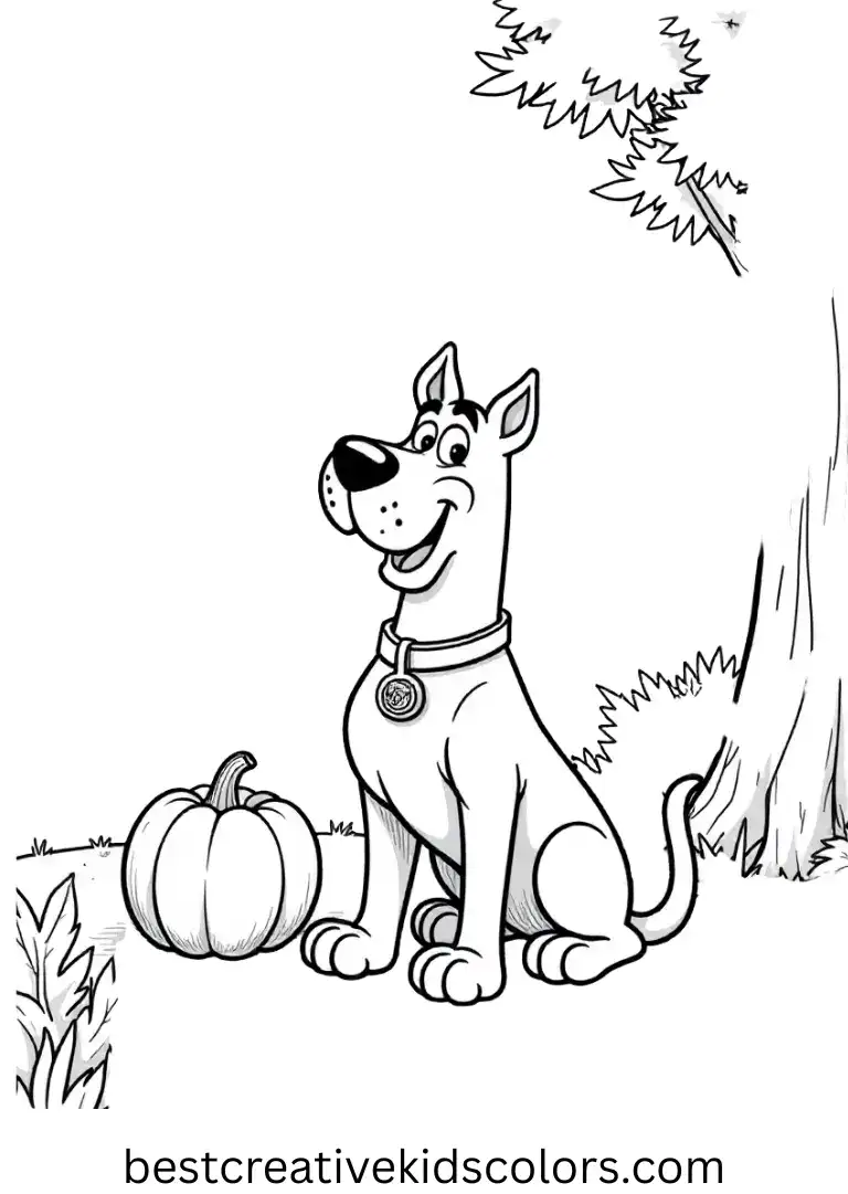 Scooby doo halloween coloring page free shows Scooby comparing two mismatched autumn leaves.