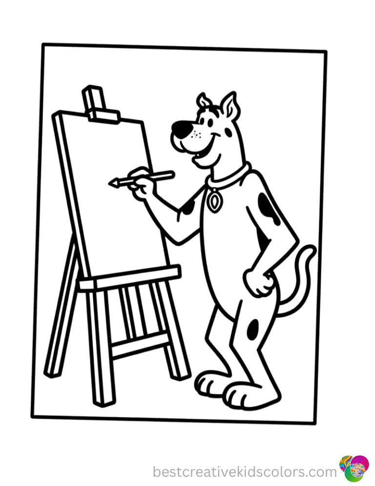 Scooby doo mystery incorporated coloring pages disney shows Scooby painting on a wooden easel.