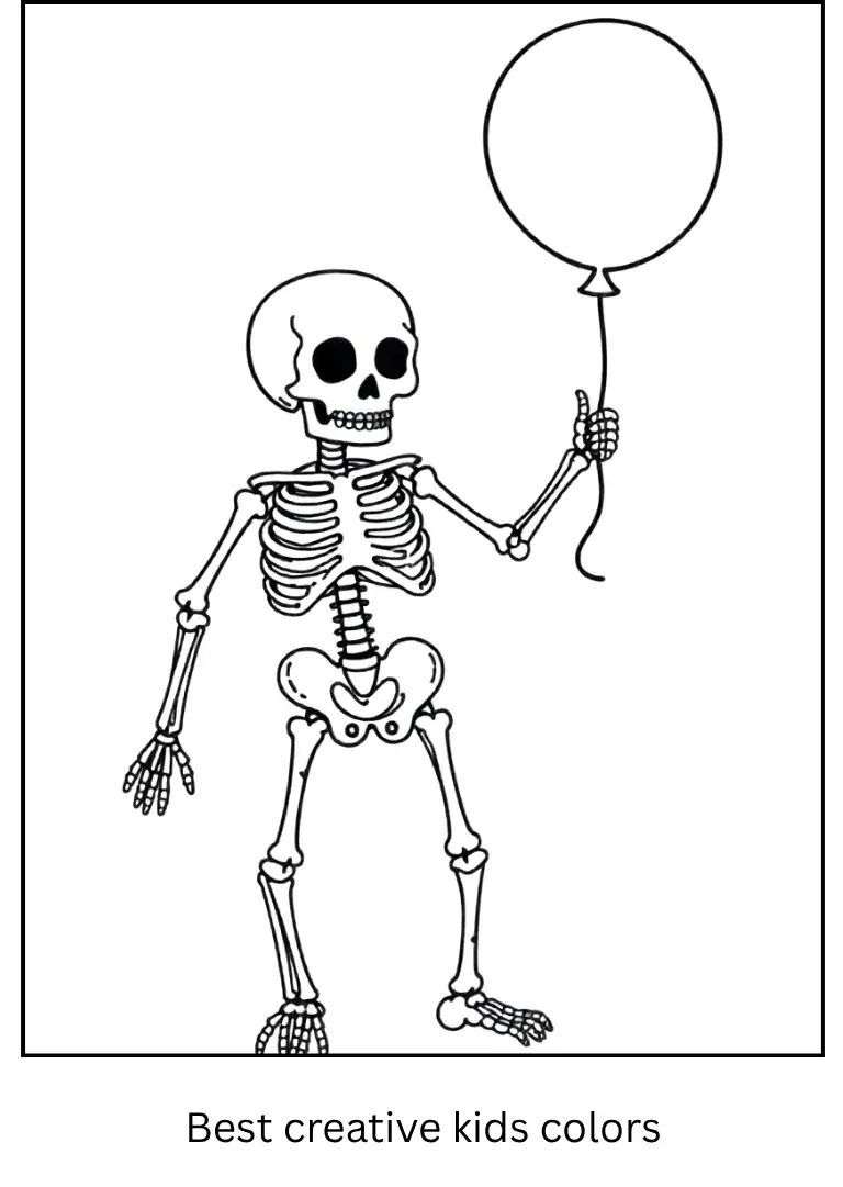 Skeleton with Balloon Halloween Coloring Sheet