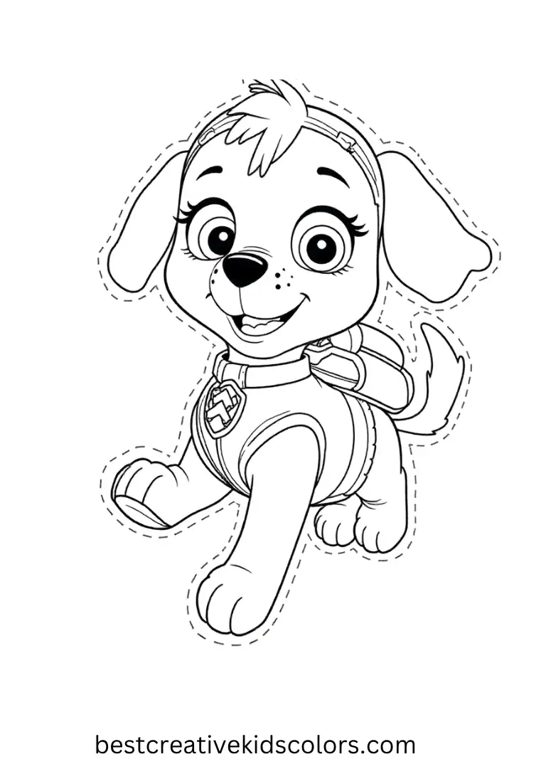 Paw Patrol Coloring Page shows flying high above Adventure Bay with a big smile. This paw patrol coloring page is fun to color and enjoy as a paw patrol coloring page!