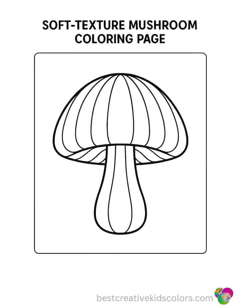 Gentle curved lines trace the cap and stem of this mushroom, giving the surface a ridged texture for coloring.