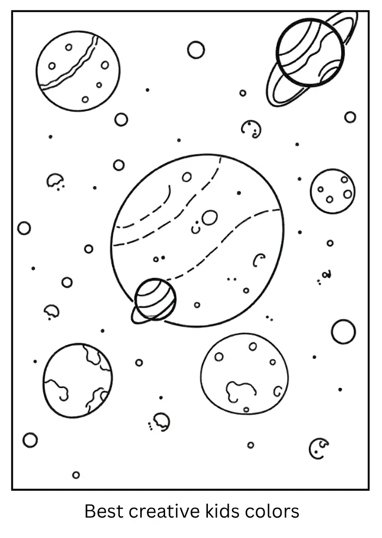 Solar System Coloring Page with Moons and Planets