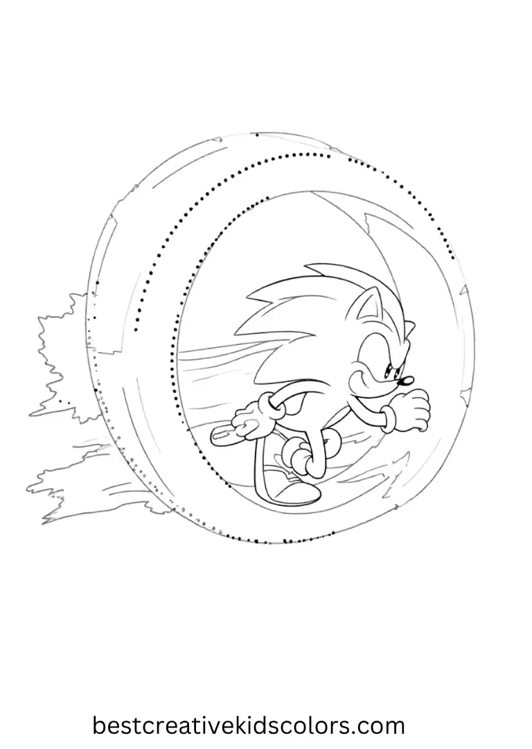 Sonic dashes through a giant loop, leaving glowing trails of speed behind.