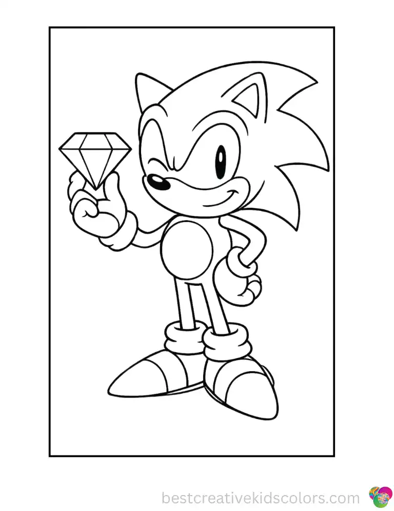 Sonic gives a wink while holding up a Chaos Emerald.
