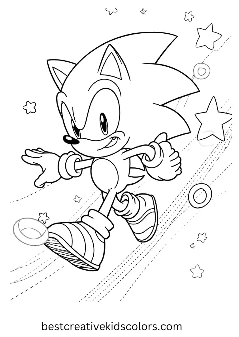 Sonic dashes past glowing rings that float in his path like stars.
