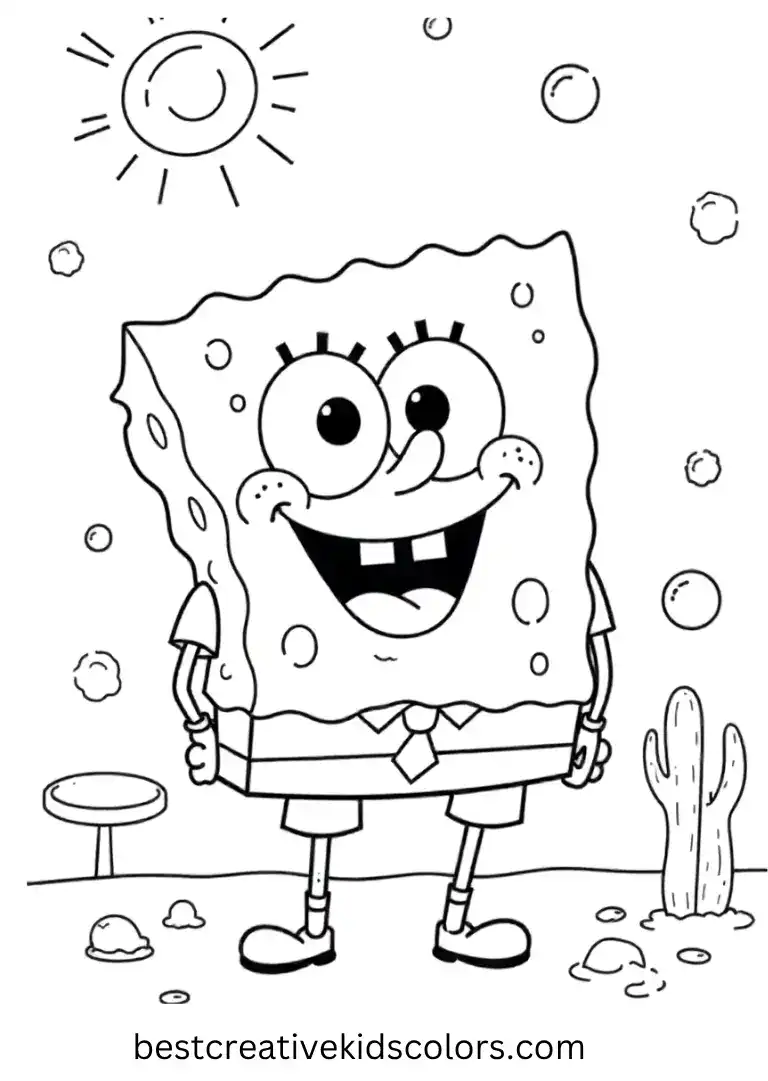 SpongeBob enjoys sunshine and sea bubbles in this bright, cheerful, easy-to-color scene.
