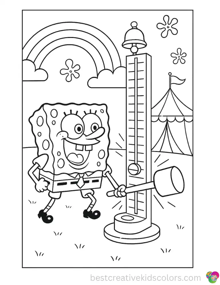SpongeBob rows a small boat through the kelp forest, leaves brushing past on either side. Lush Greens works well here — color online or download as PNG to share.