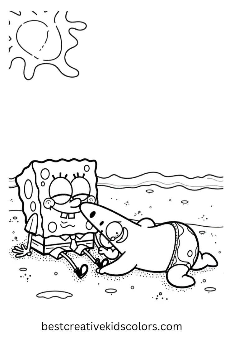 SpongeBob and Patrick Coloring Pages – Sleepy Rest on the Sand