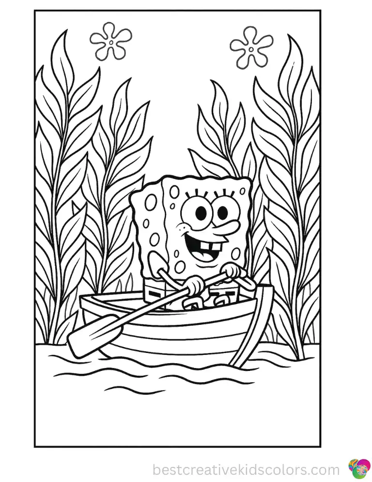 SpongeBob rings the strength bell at the Bikini Bottom Carnival, giving it everything he's got. A lively scene with Rainbow Combinations, free to color in the browser.