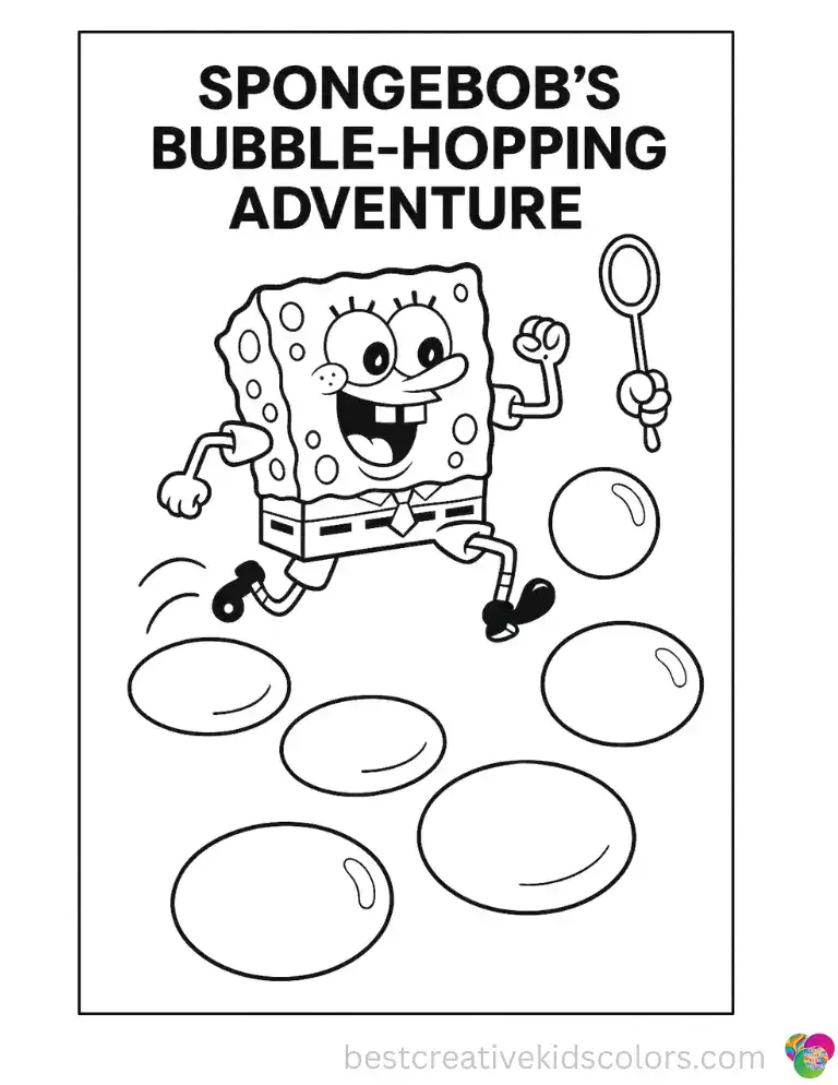 SpongeBob uses his bubble wand to create giant stepping-stone bubbles, hopping across them one by one. Cyan & Sky and Vibrant Magentas suit the bubbles well in our online tool.