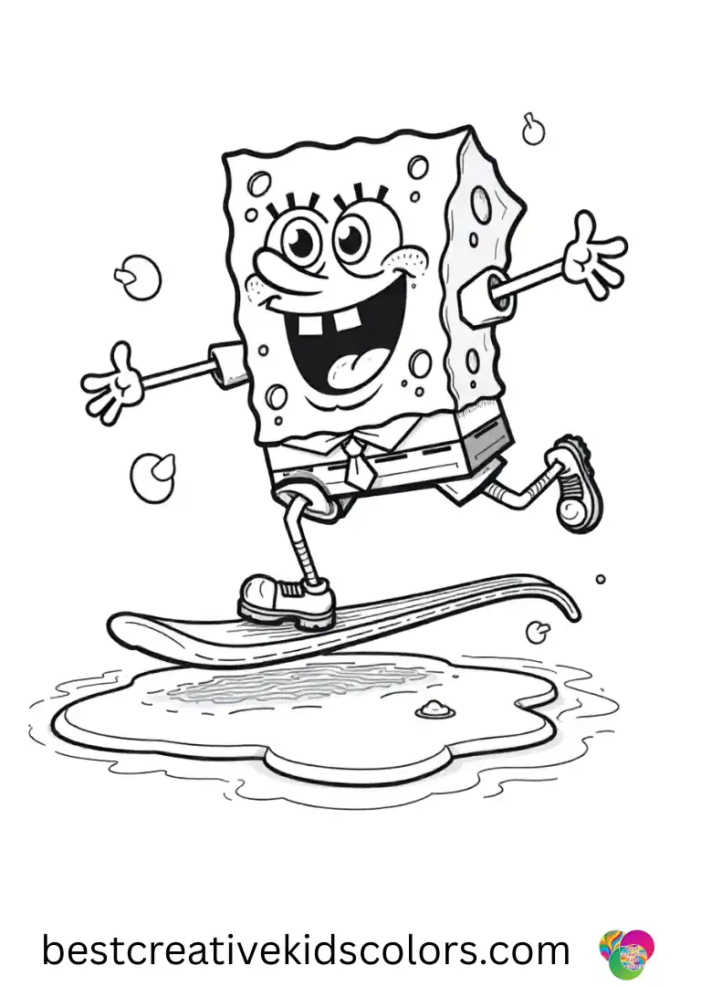 Spongebob coloring pages printable pdf free shows SpongeBob gliding a candy star across a floating ice patch.