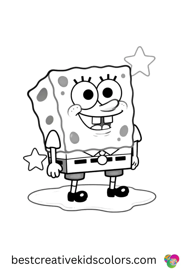 Spongebob colouring pages for adults captures SpongeBob arranging glowing candy stars on ice patches.