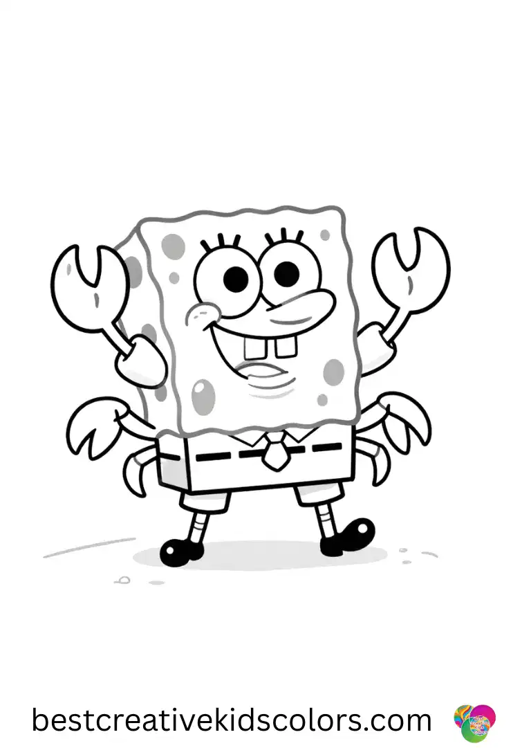 Spongebob colouring pages free features SpongeBob spinning a gingerbread snow crab across soft sand.