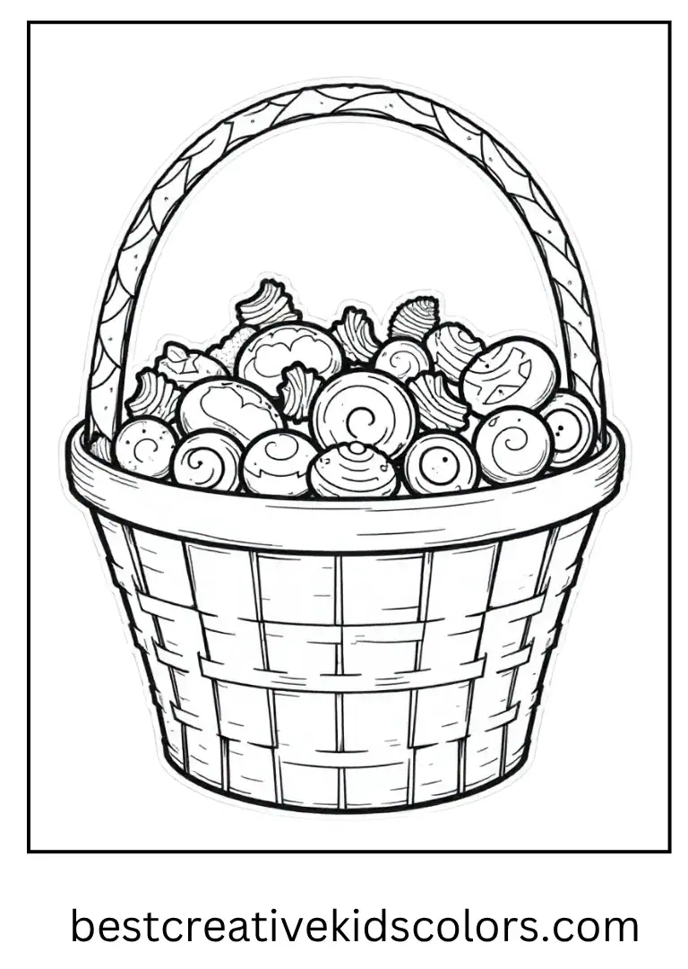  A basket filled with sweets and monster stickers.
