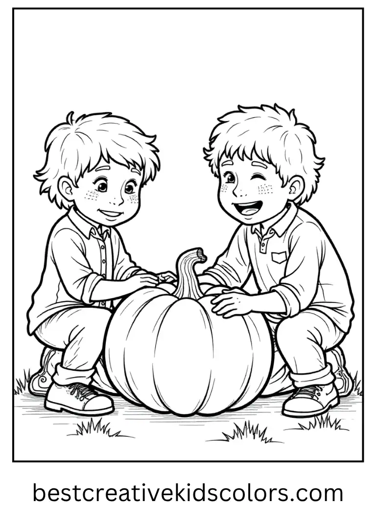 The group carves pumpkins together with smiles.