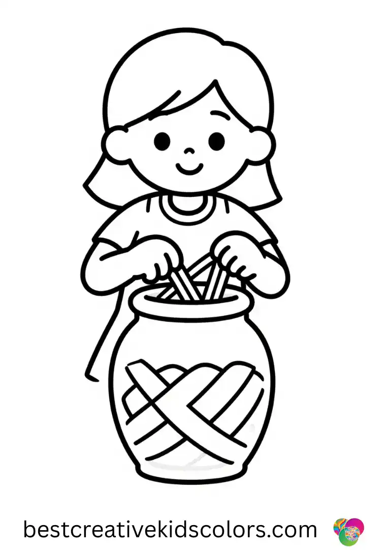 Summer Coloring pages for adults features a woman weaving twine around a jar to make a simple porch lantern.