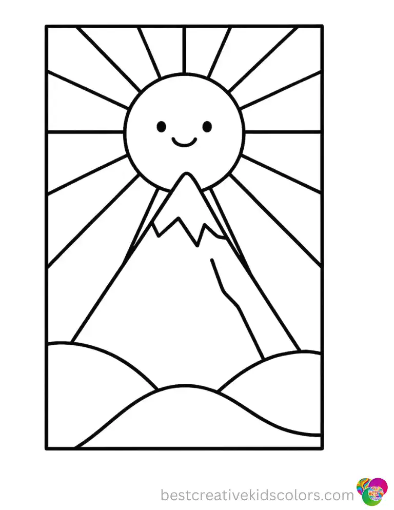 Sun and Mountain Printable Coloring Page