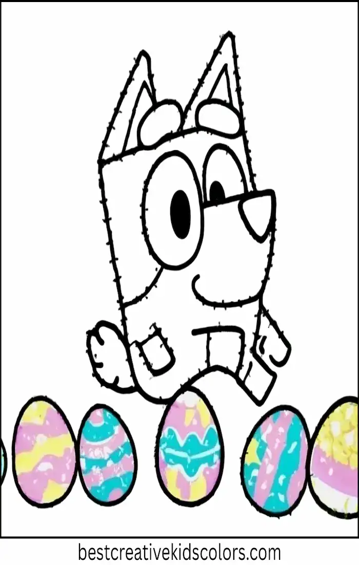 Bluey Hops Over Easter Eggs – Kids Coloring Outline