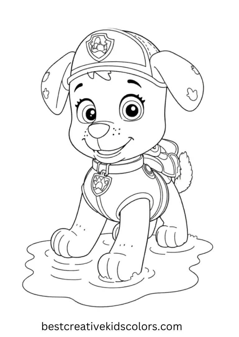 Paw Patrol Coloring Page shows jumping in puddles after the rain. This paw patrol coloring page is fun to color and enjoy as a paw patrol coloring page!