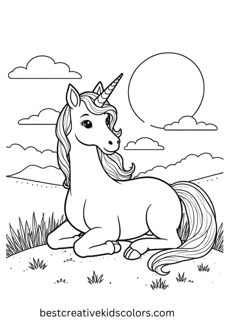 Unicorn Coloring Sheet at Sunset
