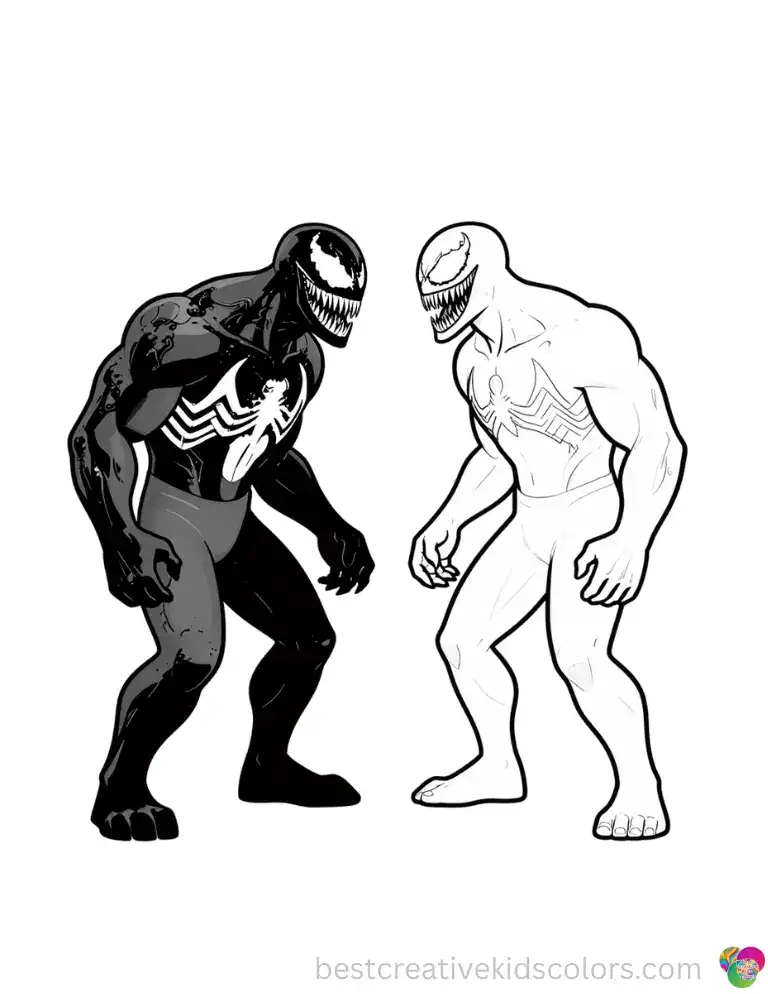 Venom and Carnage stand back-to-back in a fierce, ready-for-battle pose, rendered in sharp high-resolution detail.